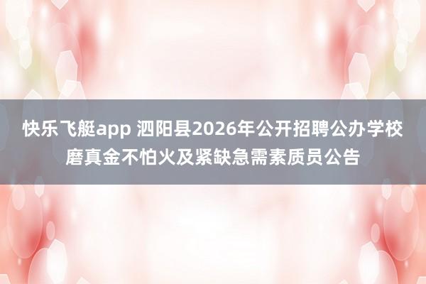 快乐飞艇app 泗阳县2026年公开招聘公办学校磨真金不怕火及紧缺急需素质员公告