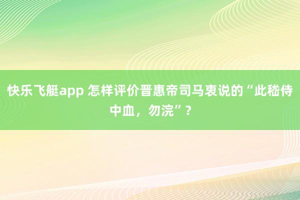 快乐飞艇app 怎样评价晋惠帝司马衷说的“此嵇侍中血，勿浣”？